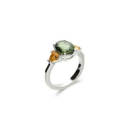 Anillo Oro Blanco, Turmalina Y Citrinos. Género: Mujer. Material: Oro blanco. Piedras: Turmalinas,Citrino
