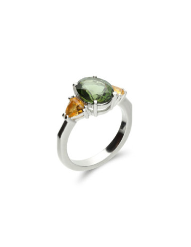 Anillo Oro Blanco, Turmalina Y Citrinos