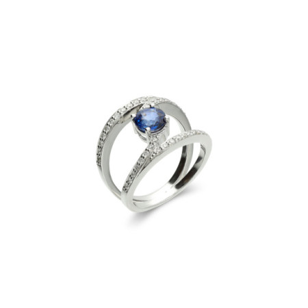 Anillo Oro Blanco, Zafiro Y Diamantes. Género: Mujer. Material: Oro blanco. Piedras: Diamantes,Zafiros