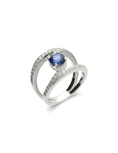 Anillo Oro Blanco, Zafiro Y Diamantes