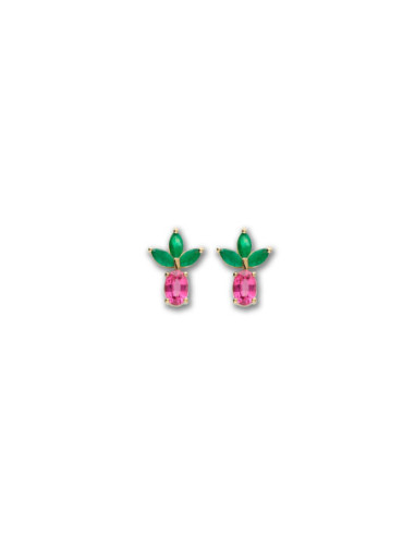 Pendientes Oro Amarillo, Esmeraldas Y Turmalina
