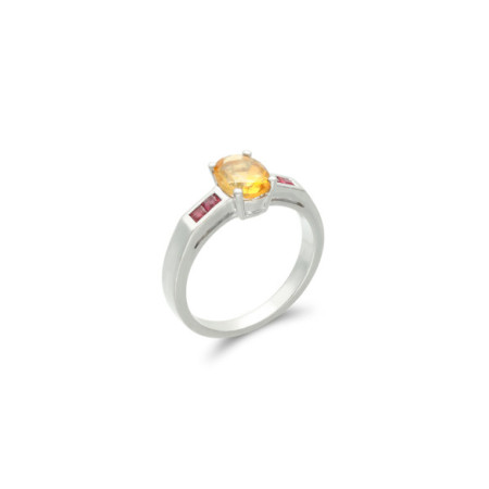 Anillo Oro Blanco, Citrino Y Rubíes. Género: Mujer. Material: Oro blanco. Piedras: Rubies,Citrino