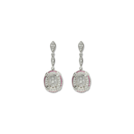 Pendientes Oro Blanco, Rubíes Y Diamantes. Género: Mujer. Material: Oro blanco. Piedras: Diamantes,Rubies