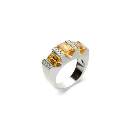 Anillo Oro Blanco, Citrino Y Diamantes. Género: Mujer. Material: Oro blanco. Piedras: Diamantes,Citrino