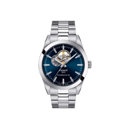 Reloj Tissot Gentleman Powermatic 80 Open Heart T127.407.11.041.01. Género: Hombre. Material: Acero. Tamaño: De 39mm a 42mm. Correa: Acero. Color esfera: Azul. Estilo: Cocktail,Clásico. Movimiento: Automático. Características técnicas: Hora y segundero,Reserva de marcha