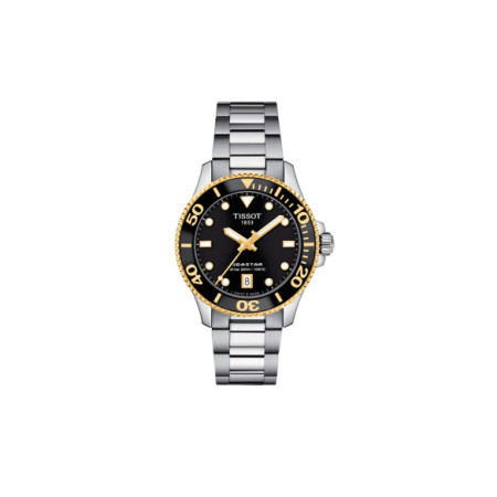 Reloj Tissot Seastar 1000 T120.210.21.051.00. Género: Hombre,Mujer. Material: Acero/Oro. Tamaño: De 32mm a 38mm. Correa: Acero. Color esfera: Negro. Estilo: Deportivo,Casual. Movimiento: Cuarzo. Características técnicas: Hora y segundero,Calendario