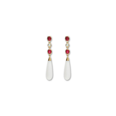 Pendientes Oro Amarillo, Rubí, Topacio Y Ágata. Género: Mujer. Material: Oro amarillo. Piedras: Rubies,Topacio azul,Otras gemas