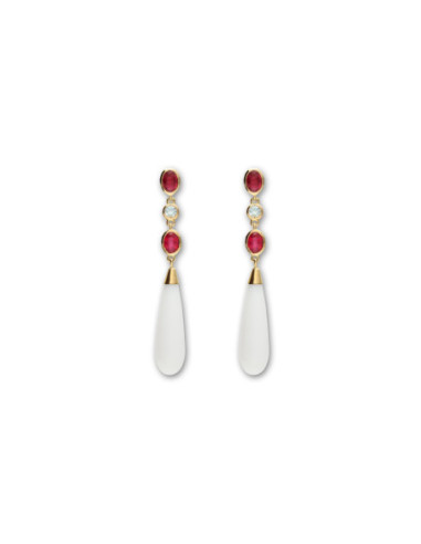 Pendientes Oro Amarillo, Rubí, Topacio Y Ágata