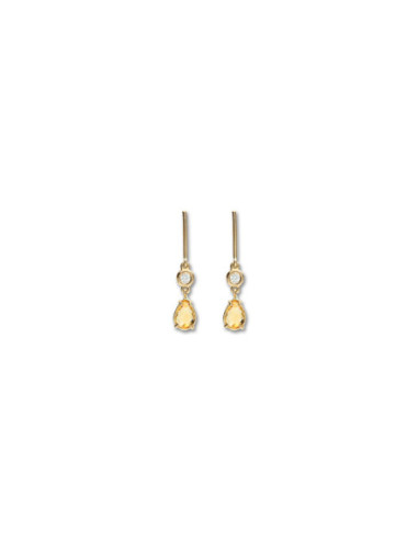 Pendientes Oro Amarillo, Circonita Y Citrino