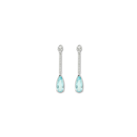 Pendientes Oro Blanco, Aguamarina Y Diamantes. Género: Mujer. Material: Oro blanco. Piedras: Diamantes,Aguamarinas