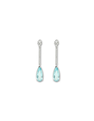 Pendientes Oro Blanco, Aguamarina Y Diamantes
