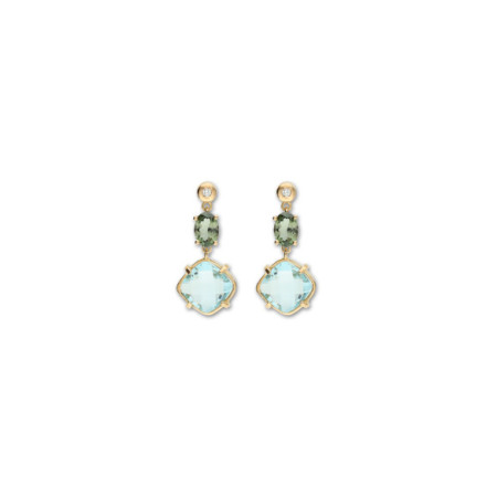 Pendientes Oro Amarillo, Diamante, Turmalina Y Topacio. Género: Mujer. Material: Oro amarillo. Piedras: Diamantes,Turmalinas,Topacio azul