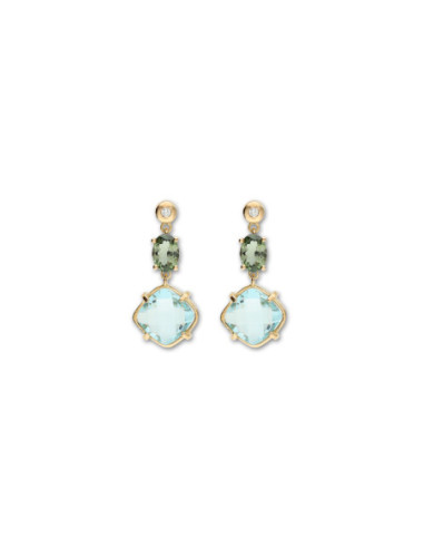Pendientes Oro Amarillo, Diamante, Turmalina Y Topacio