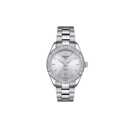 Reloj Tissot PR100 Sport Chic T101.910.11.031.00. Género: Mujer. Material: Acero. Tamaño: De 32mm a 38mm. Correa: Acero. Color esfera: Plata. Estilo: Clásico. Movimiento: Cuarzo. Características técnicas: Hora y segundero,Calendario