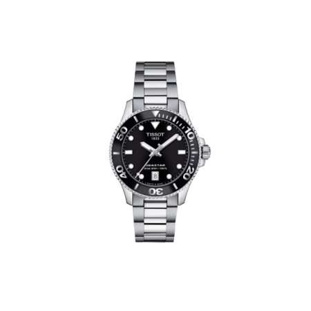 Reloj Tissot Seastar 1000 36MM T120.210.11.051.00. Género: Mujer. Material: Acero. Tamaño: De 32mm a 38mm. Correa: Acero. Color esfera: Negro. Estilo: Casual,Deportivo. Movimiento: Cuarzo. Características técnicas: Hora y segundero,Calendario