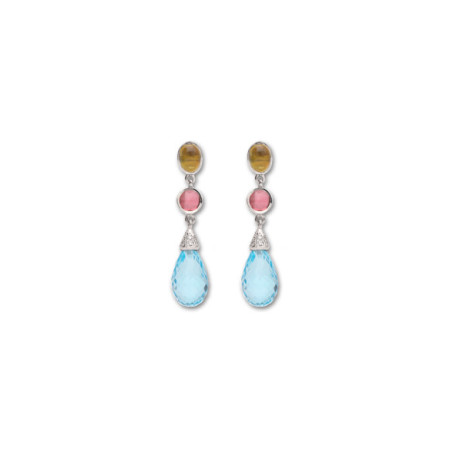Pendientes Oro Blanco, Turmalinas, Diamantes Y Topacio. Género: Mujer. Material: Oro blanco. Piedras: Diamantes,Turmalinas,Topacio azul