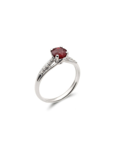 Anillo Oro Blanco, Rubí Y Diamantes