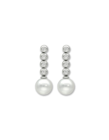 Pendientes Oro Blanco, Diamantes Y Perla Australiana