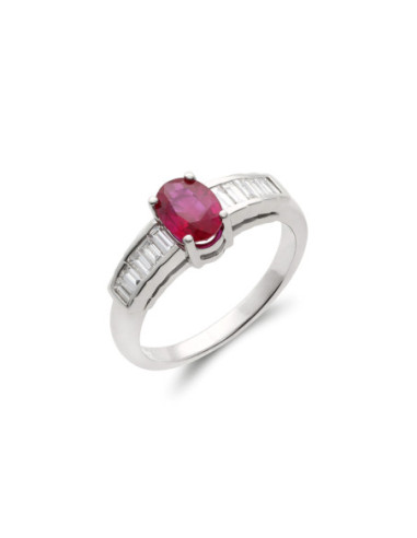 Anillo Oro Blanco, Rubí Y Diamantes