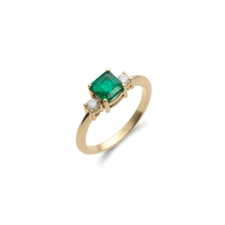 Anillo Oro Amarillo, Esmeralda Y Diamantes. Género: Mujer. Material: Oro amarillo. Piedras: Esmeraldas,Diamantes