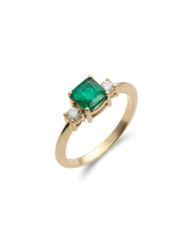 Anillo Oro Amarillo, Esmeralda Y Diamantes