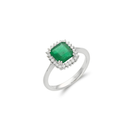 Anillo Oro Blanco, Esmeralda Y Diamantes. Género: Mujer. Material: Oro blanco. Piedras: Esmeraldas,Diamantes