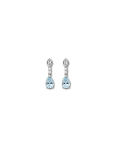 Pendientes Oro Blanco, Aguamarina Y Diamantes