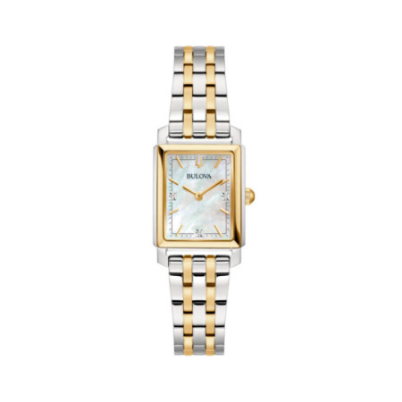 Reloj Bulova Sutton Lady 98P220. Género: Mujer. Material: Acero/Oro. Tamaño: De 32mm a 38mm. Correa: Acero. Color esfera: Nácar. Estilo: Cocktail. Movimiento: Cuarzo. Características técnicas: Hora y segundero