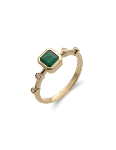 Anillo Oro Amarillo, Esmeralda Y Diamantes