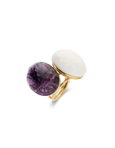 Anillo Oro Amarillo, Amatista Y Ágata