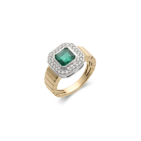 Anillo Oro Amarillo-Blanco, Esmeralda Y Diamantes. Género: Mujer. Material: Oro amarillo,Oro blanco. Piedras: Diamantes,Esmeraldas
