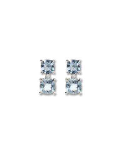 Pendientes Oro Blanco, Diamante Y Aguamarinas