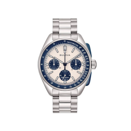 Reloj Bulova Lunar Pilot 98K112. Género: Hombre. Material: Acero. Tamaño: De 43mm a 46mm. Correa: Acero. Color esfera: Blanco. Estilo: Casual. Movimiento: Cuarzo. Características técnicas: Hora y segundero,Cronógrafo