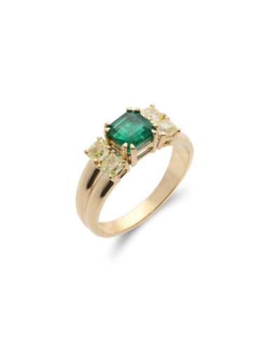 Anillo Oro Amarillo, Esmeralda Y Diamantes