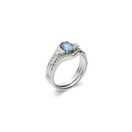 Anillo Oro Blanco, Zafiro Y Diamantes. Género: Mujer. Material: Oro blanco. Piedras: Zafiros,Diamantes