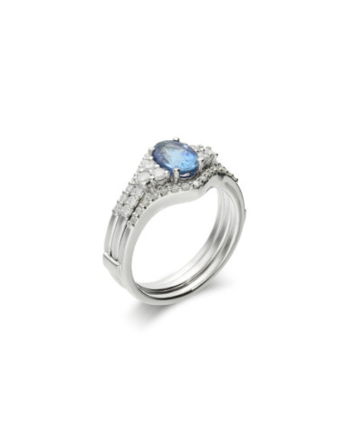 Anillo Oro Blanco, Zafiro Y Diamantes