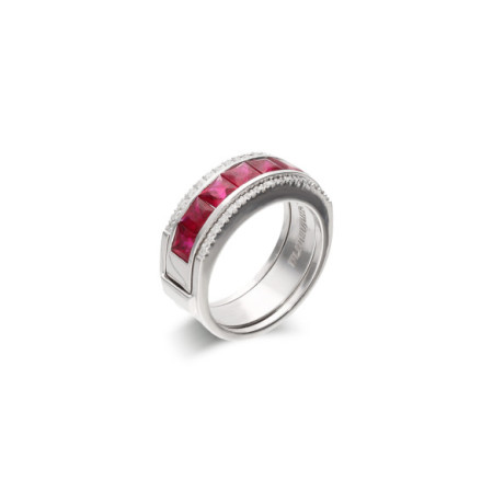 Anillo Oro Blanco, Rubíes Y Diamantes. Género: Mujer. Material: Oro blanco. Piedras: Diamantes,Rubies