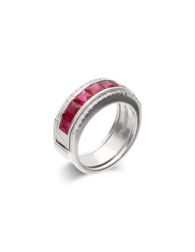 Anillo Oro Blanco, Rubíes Y Diamantes