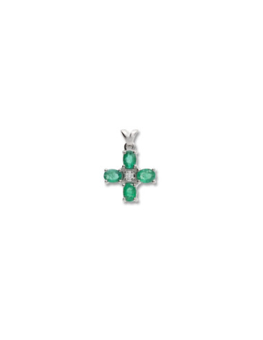 Colgante Oro Blanco, Esmeraldas Y Diamante