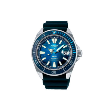 Reloj Seiko Prospex Divers PADI King Samurai Edición Especial SRPJ93K1. Género: Hombre. Material: Acero. Tamaño: De 43mm a 46mm. Correa: Silicona. Color esfera: Azul. Estilo: Deportivo. Movimiento: Automático. Características técnicas: Hora y segundero,Calendario,Reserva de marcha