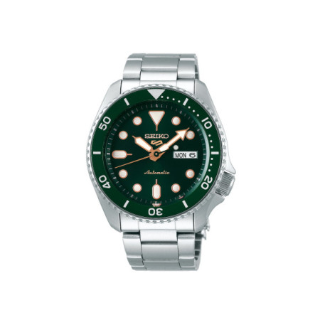 Reloj Seiko 5 Sports SRPD63K1. Género: Hombre. Material: Acero. Tamaño: De 39mm a 42mm. Correa: Acero. Color esfera: Verde. Estilo: Deportivo. Movimiento: Automático. Características técnicas: Calendario,Hora y segundero