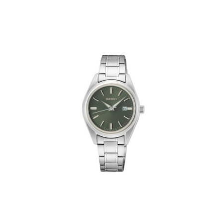 Reloj Seiko Neo Classic SUR533P1. Género: Mujer. Material: Acero. Tamaño: Menos de 32mm. Correa: Acero. Color esfera: Verde. Estilo: Clásico,Cocktail. Movimiento: Cuarzo. Características técnicas: Hora y segundero,Calendario