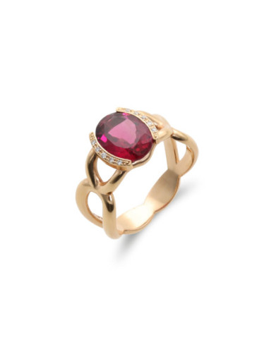 Anillo Oro Rosa, Turmalina Y Diamantes