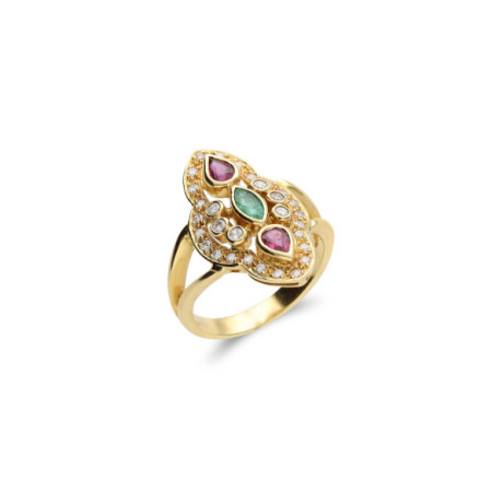 Anillo Oro Amarillo, Esmeralda, Rubíes Y Diamantes. Género: Mujer. Material: Oro amarillo. Piedras: Diamantes,Esmeraldas,Rubies