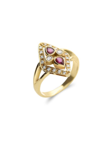 Anillo Oro Amarillo, Rubíes Y Diamantes