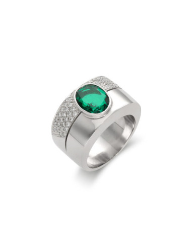Anillo Oro Blanco, Esmeralda Y Diamantes
