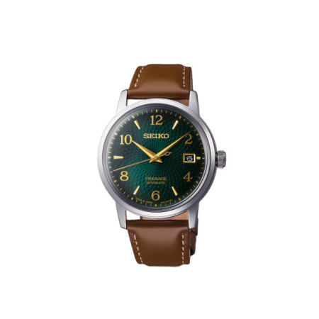 Reloj Seiko Presage Cocktail Time SRPE45J1. Género: Hombre. Material: Acero. Tamaño: De 32mm a 38mm. Correa: Piel. Color esfera: Verde. Estilo: Clásico,Cocktail. Movimiento: Automático. Características técnicas: Hora y segundero,Calendario,Reserva de marcha