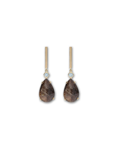 Pendientes Oro Amarillo, Aguamarina Y Zafiro