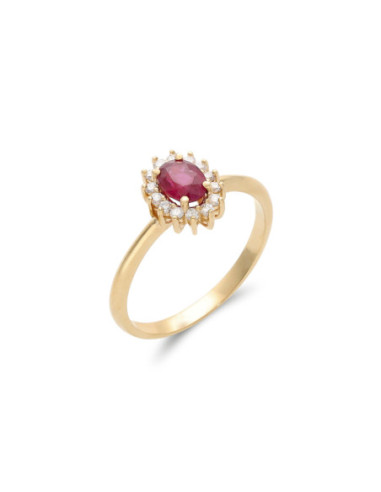 Anillo Oro Amarillo, Rubí Y Diamantes