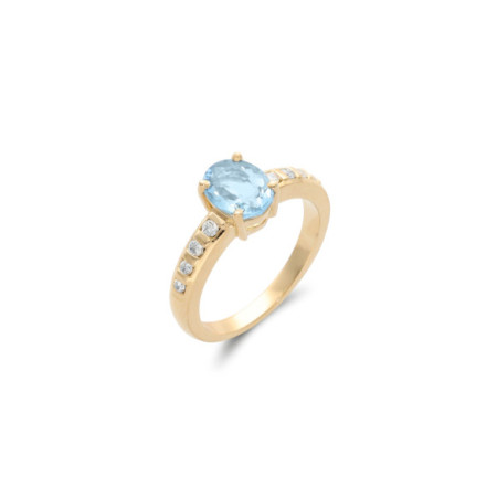Anillo Oro Amarillo, Aguamarina Y Diamantes. Género: Mujer. Material: Oro amarillo. Piedras: Diamantes,Aguamarinas